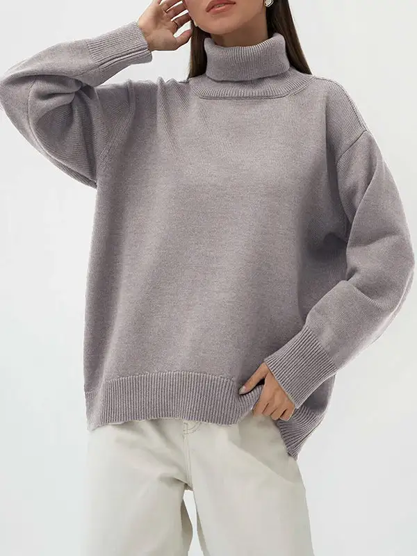 High Neck Long Sleeve Relaxed Fit Pullover Sweater