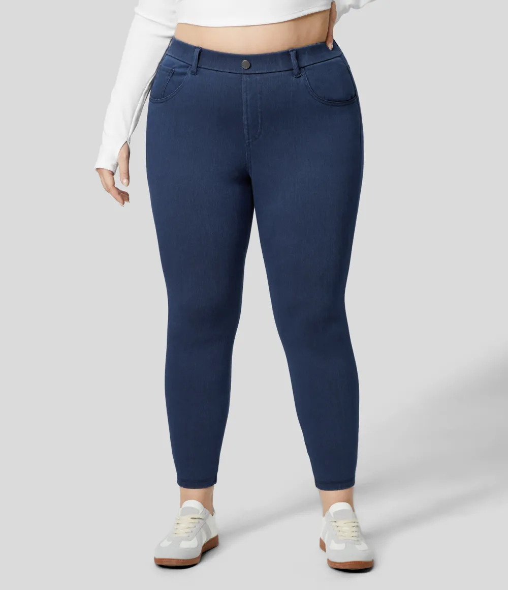 Magic High Waisted Multiple Pockets Stretchy Knit Denim Work 7/8 Plus Size Leggings