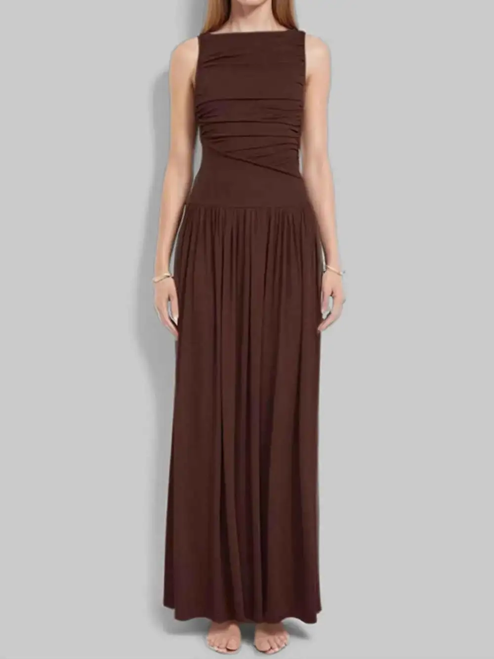 Plus Size Ruched Sleeveless Maxi Dress