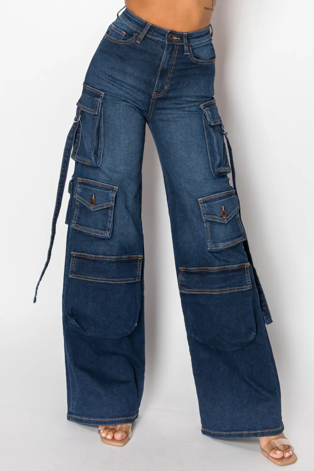 High-Rise Straight-Leg Cargo Jeans