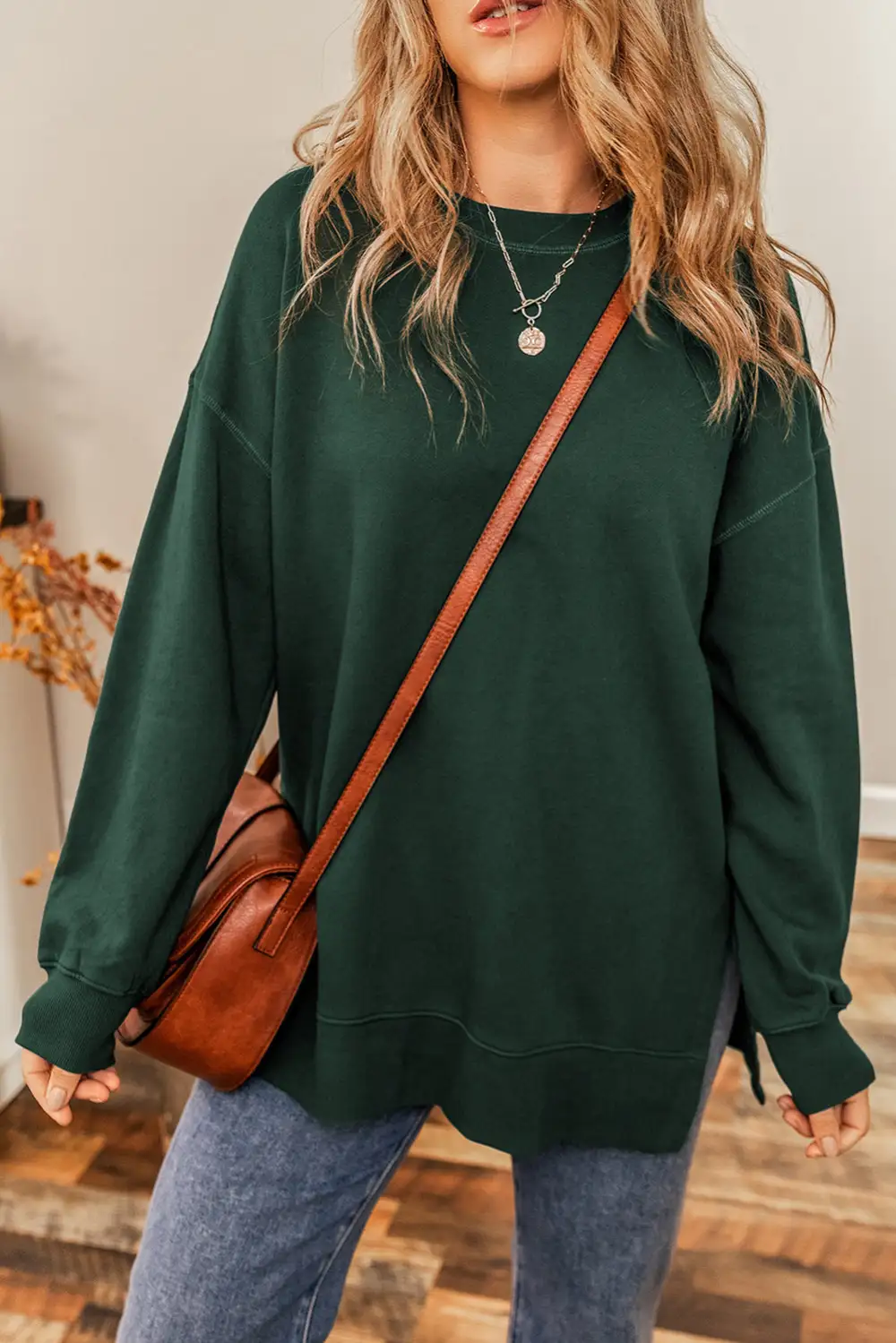 Oversized Drop Shoulder Split Hem Sweatshirt