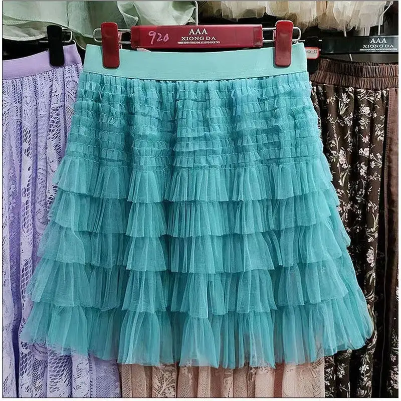 Polished High Waist Layered Mesh Short Skirt