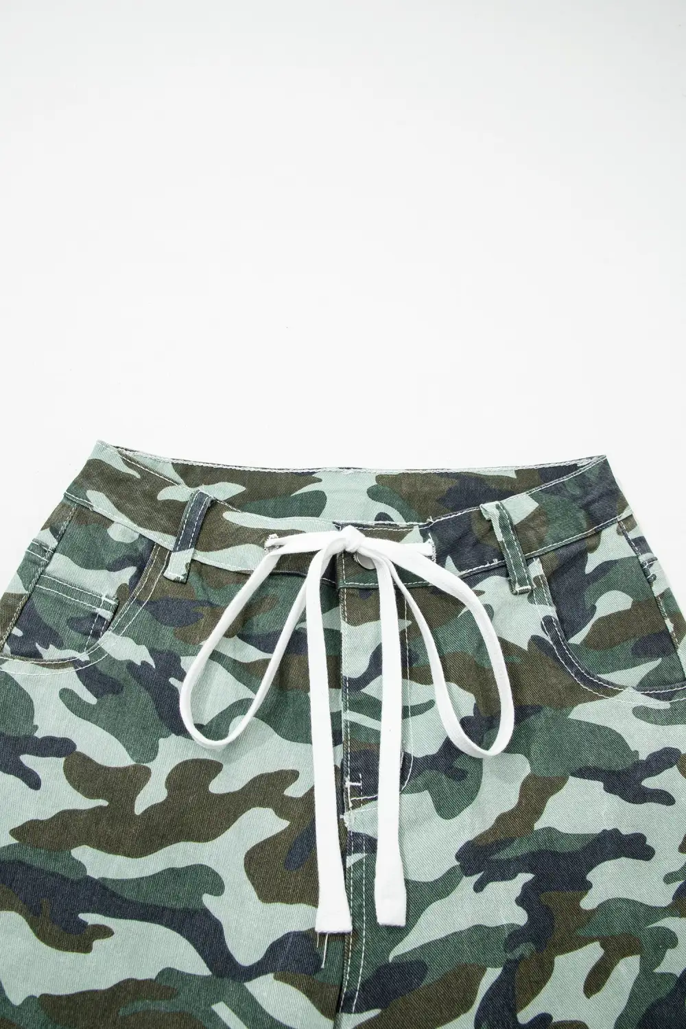 Women's Camouflage Print Wide Leg Drawstring Denim Pants