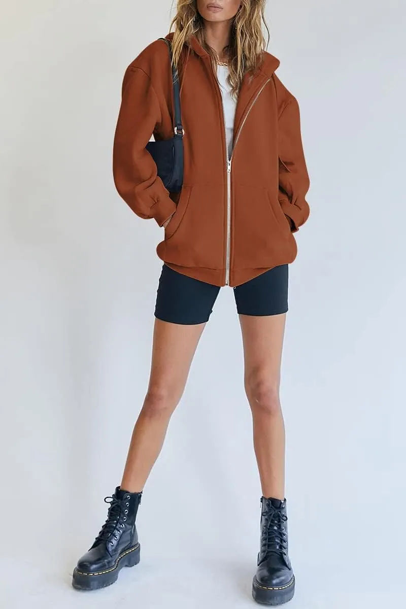 Women's Cute Hoodies Teen Girl Fall Jacket Oversized Sweatshirts Casual Drawstring Zip Up Y2K Hoodie with Pocket