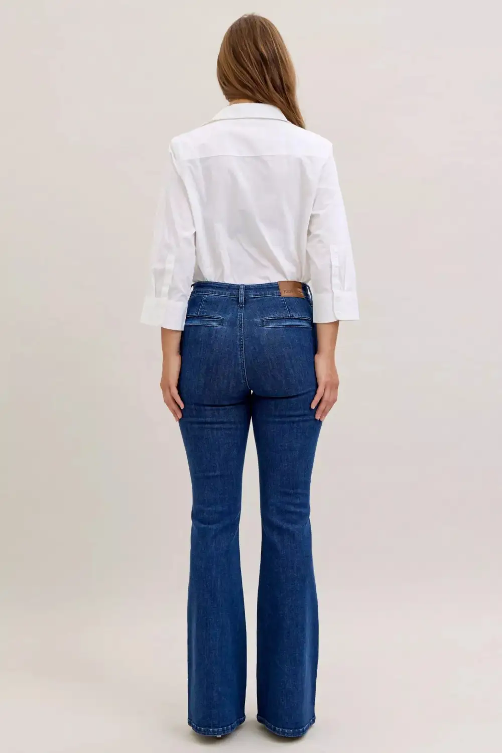 High Waist Flare Leg Pocketed Denim Jeans