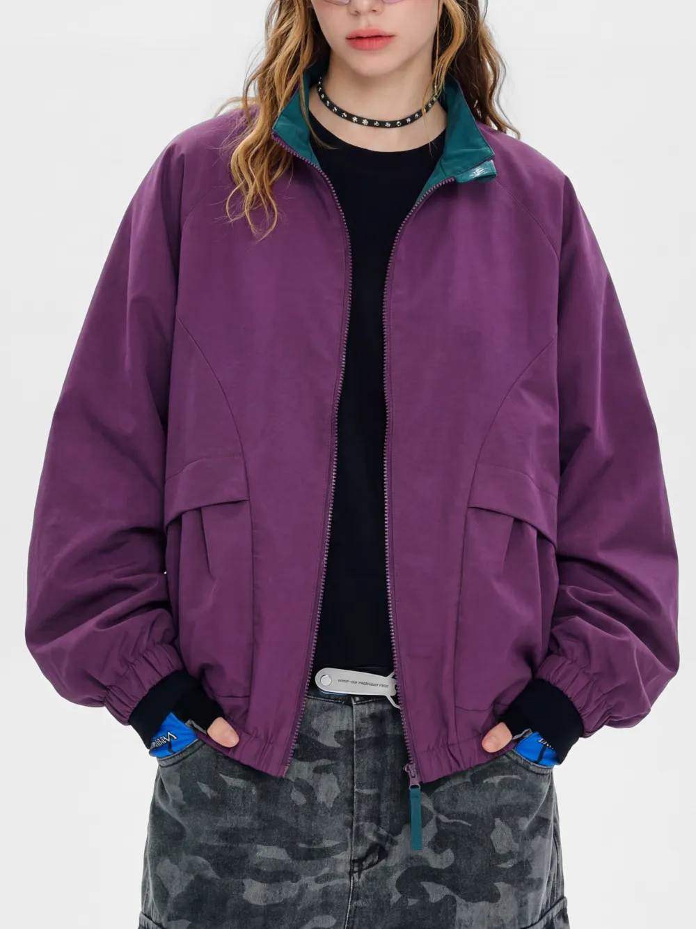Everyday Outdoor Wind Resistant Stand Collar Color Block Outdoor Utility Jacket