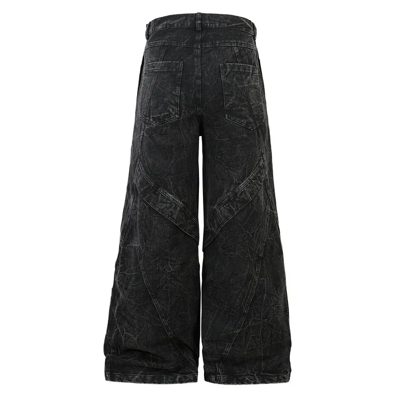 Heavy-Duty Patchwork Wide-Leg Denim Jeans