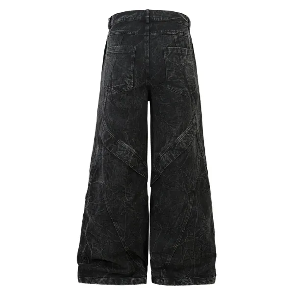 Heavy-Duty Patchwork Wide-Leg Denim Jeans