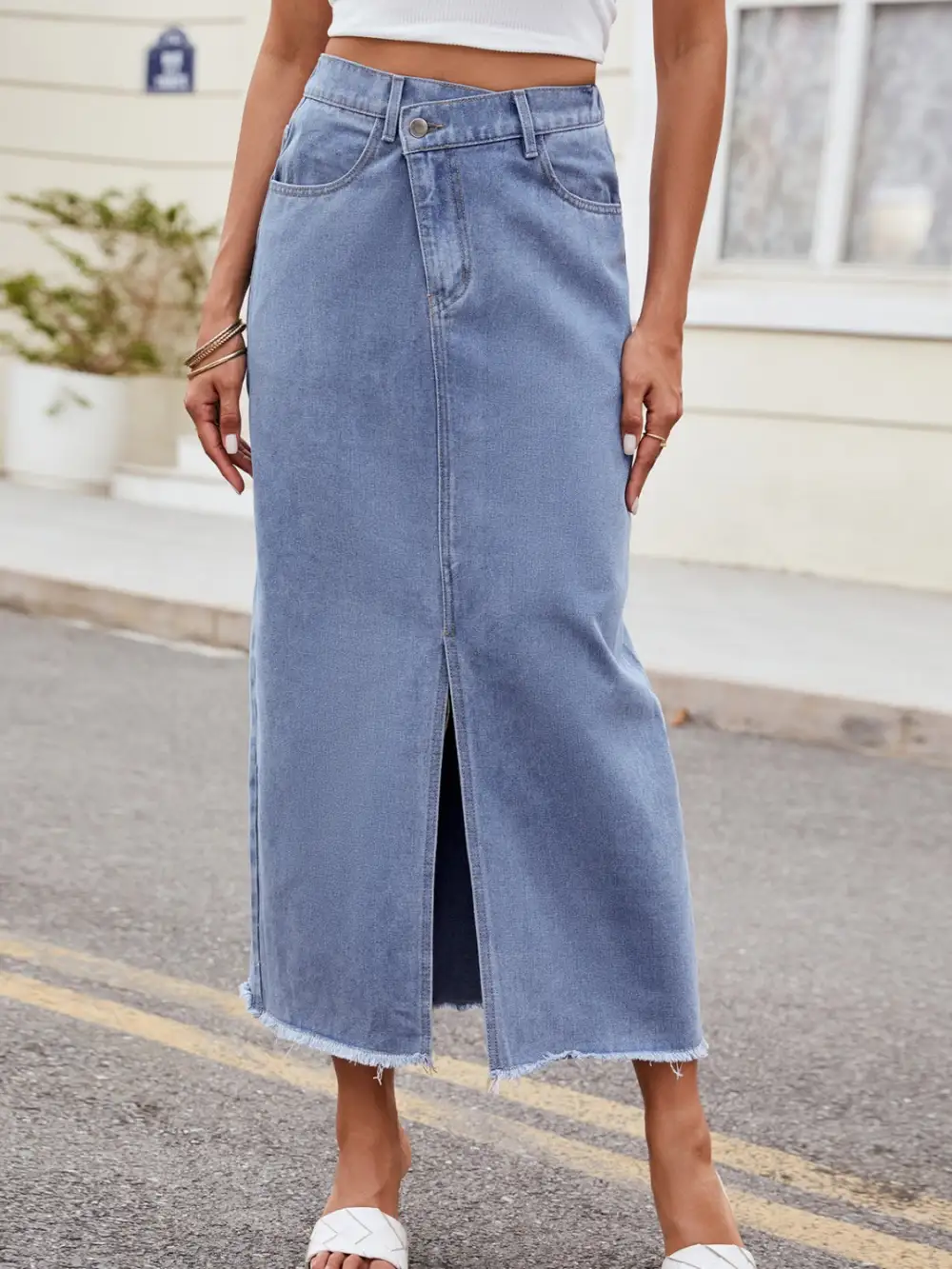 Soft Denim Slit Skirt