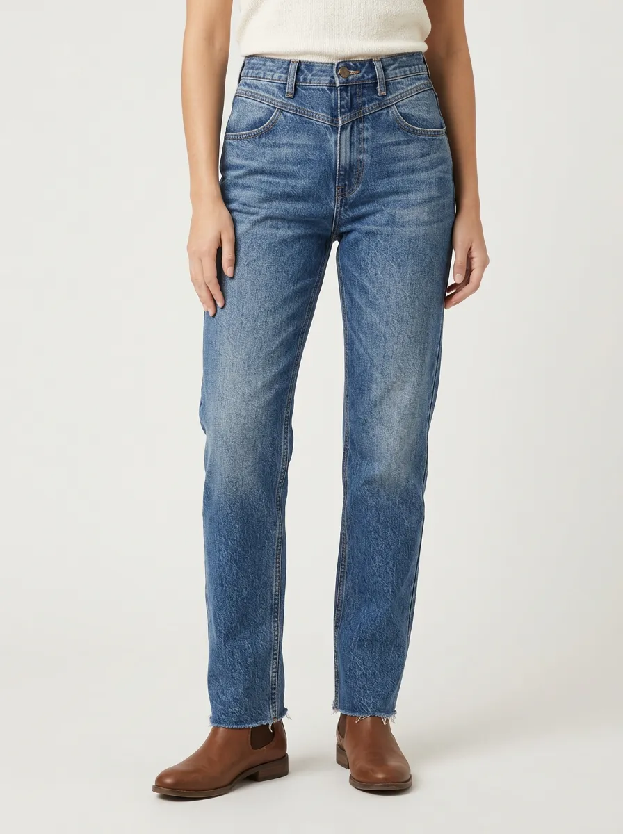 Relaxed Straight Leg High Waist Denim Jeans