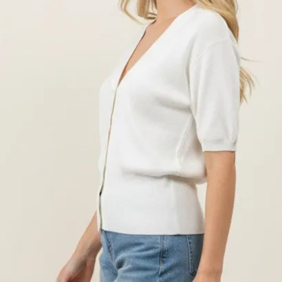 V-Neck Cardigan - Off