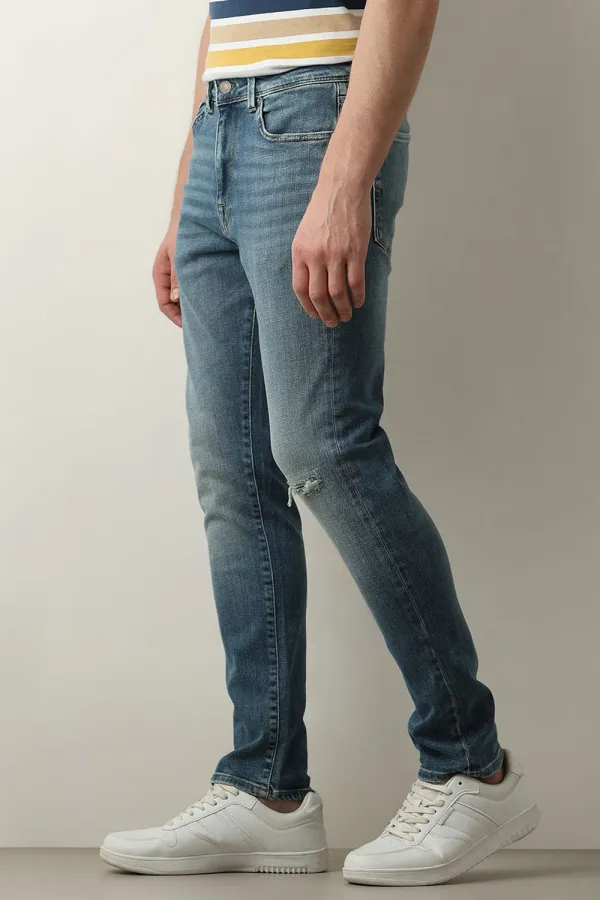 Blue Mid Rise Casual Slim Fit Jeans-wash bule