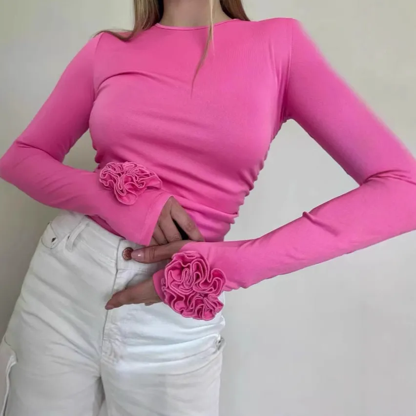 Cozy Round Neck Slim Fit Floral Long Sleeve T-Shirt
