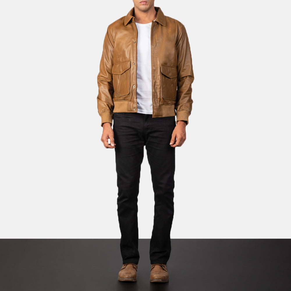 Men's Panel Detail Bomber Leather Jacket