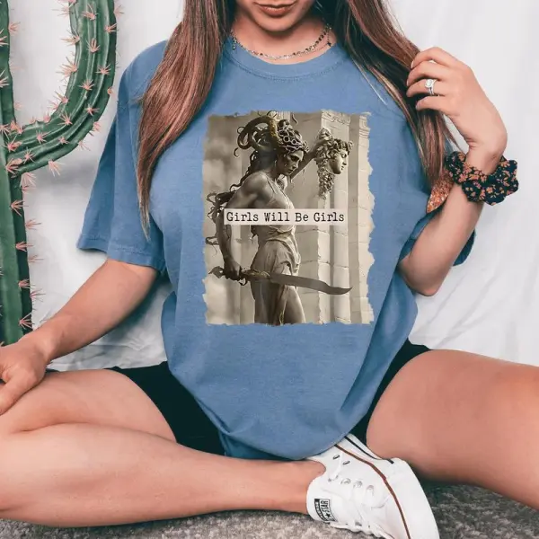 Girl Will Be Girls Witch Witchy Spooky Monster Halloween Women's Oversized Comfort T-Shirt