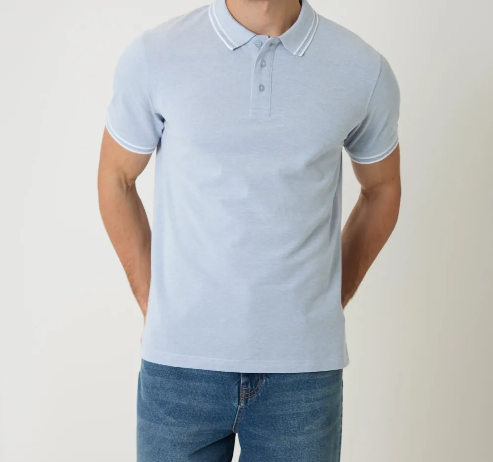 Men's Denim Blue Two Tone Cotton Piqué Polo Shirt