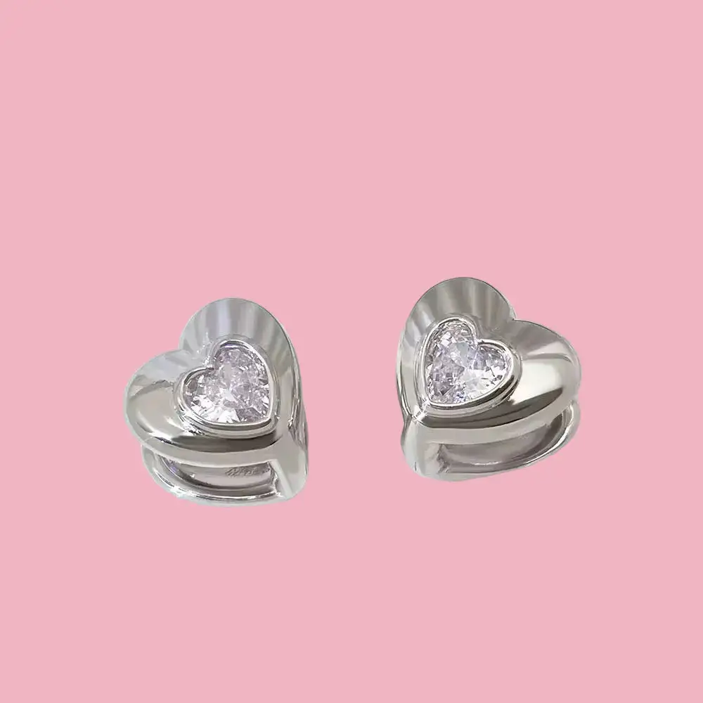 Stone Heart Hoop Earrings
