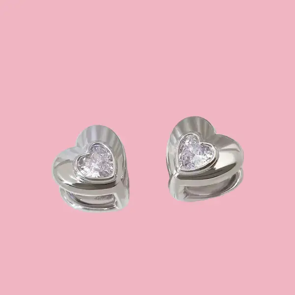 Stone Heart Hoop Earrings