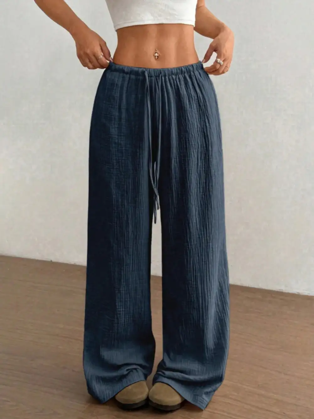 Polished Wide Leg Drawstring Pants