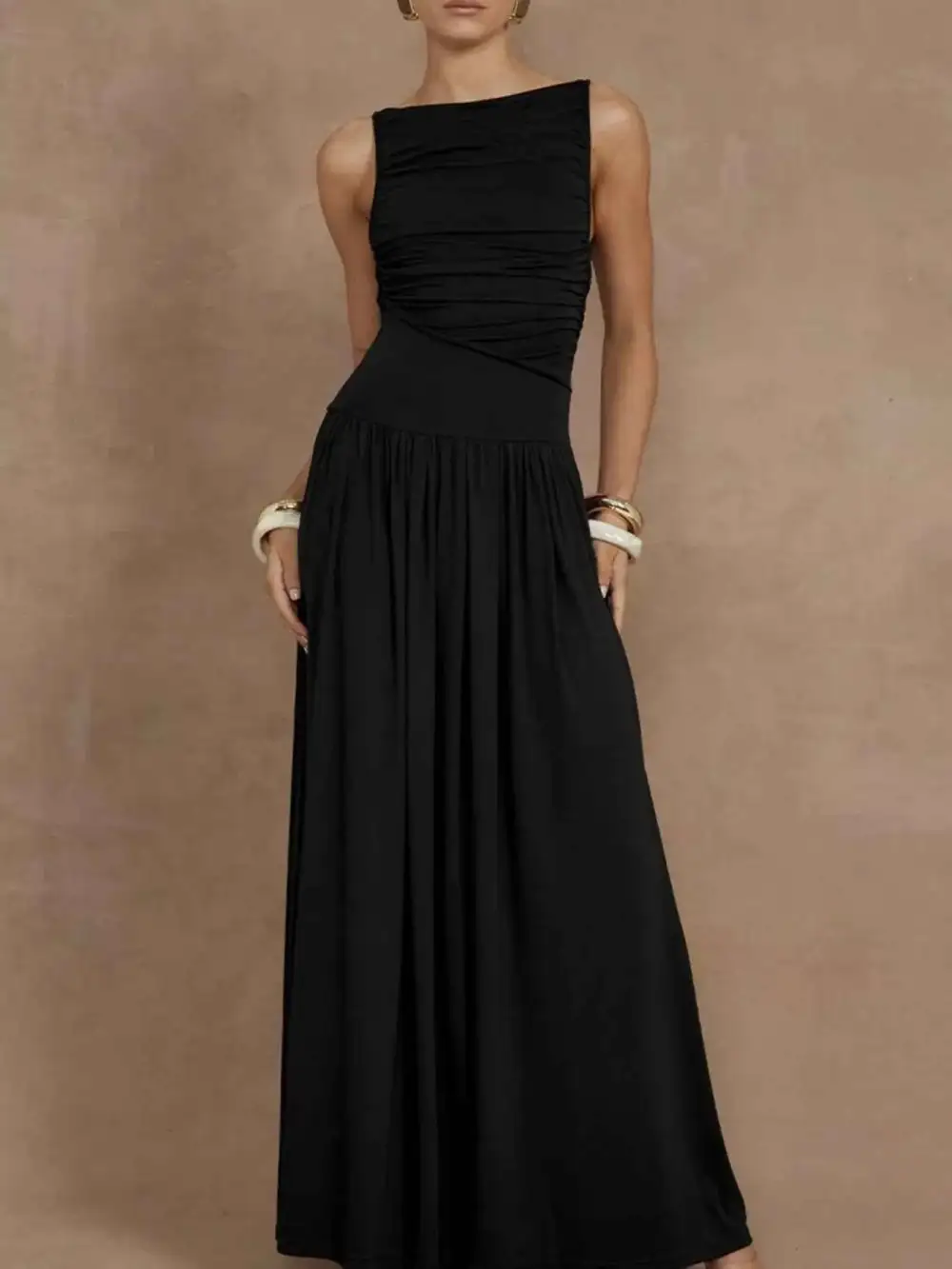 Plus Size Ruched Sleeveless Maxi Dress