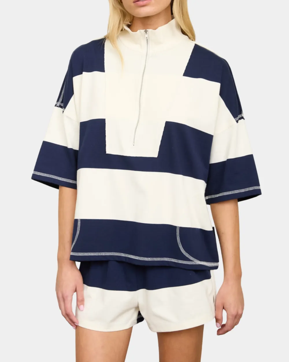 Wide Stripe Half Zip Top Sets