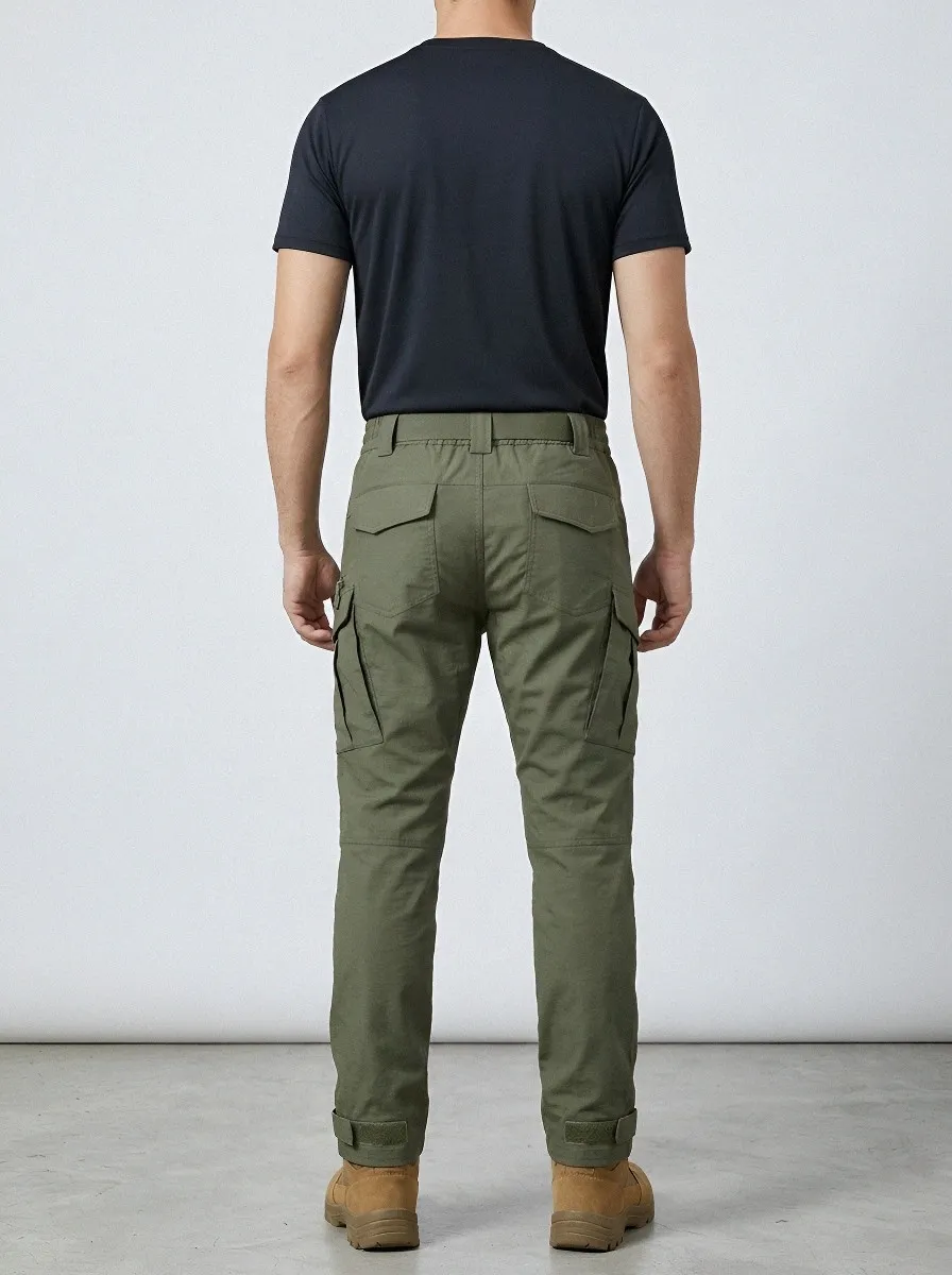 Men's Tactical Integrated-Belt Adjustable-Belt Webbing-Belt Elastic-Waist D-Ring Cargo-Pocket Cargo Pants