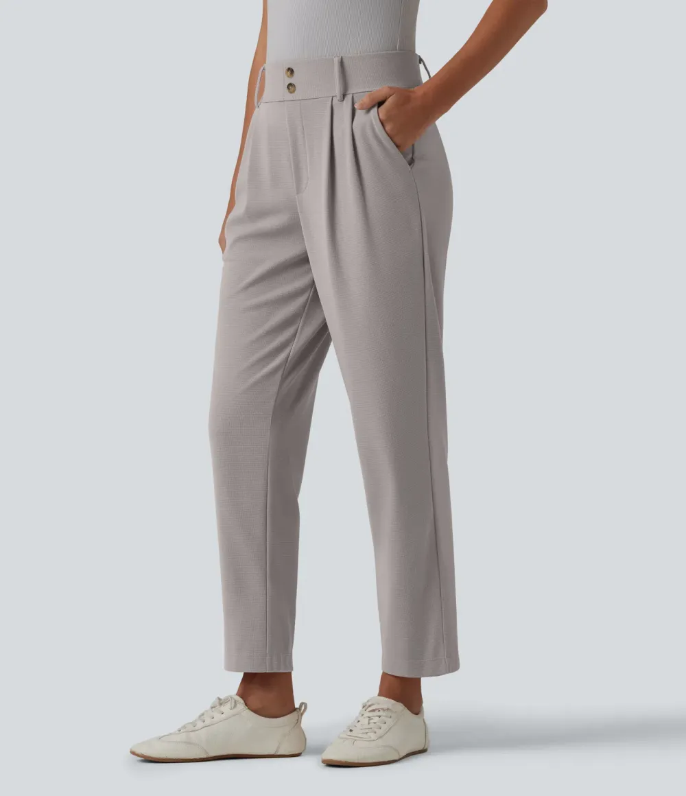  - Tapered office trousers with a high waist, side pockets and waffle fabric