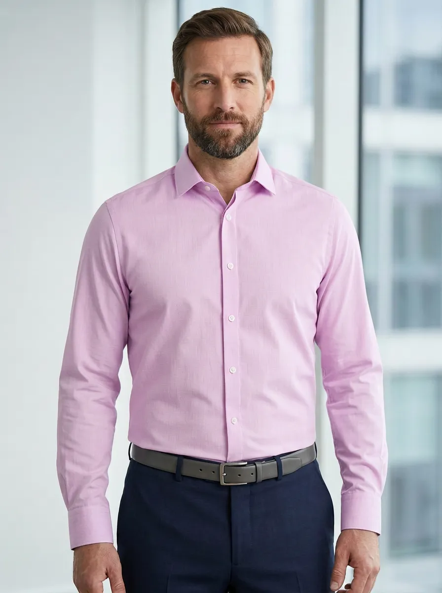 Men's Structured Long-Sleeve Solid Dress Shirt