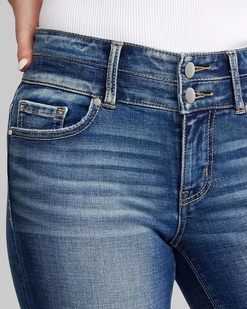 Washed Stretch Double-Button Long Shorts