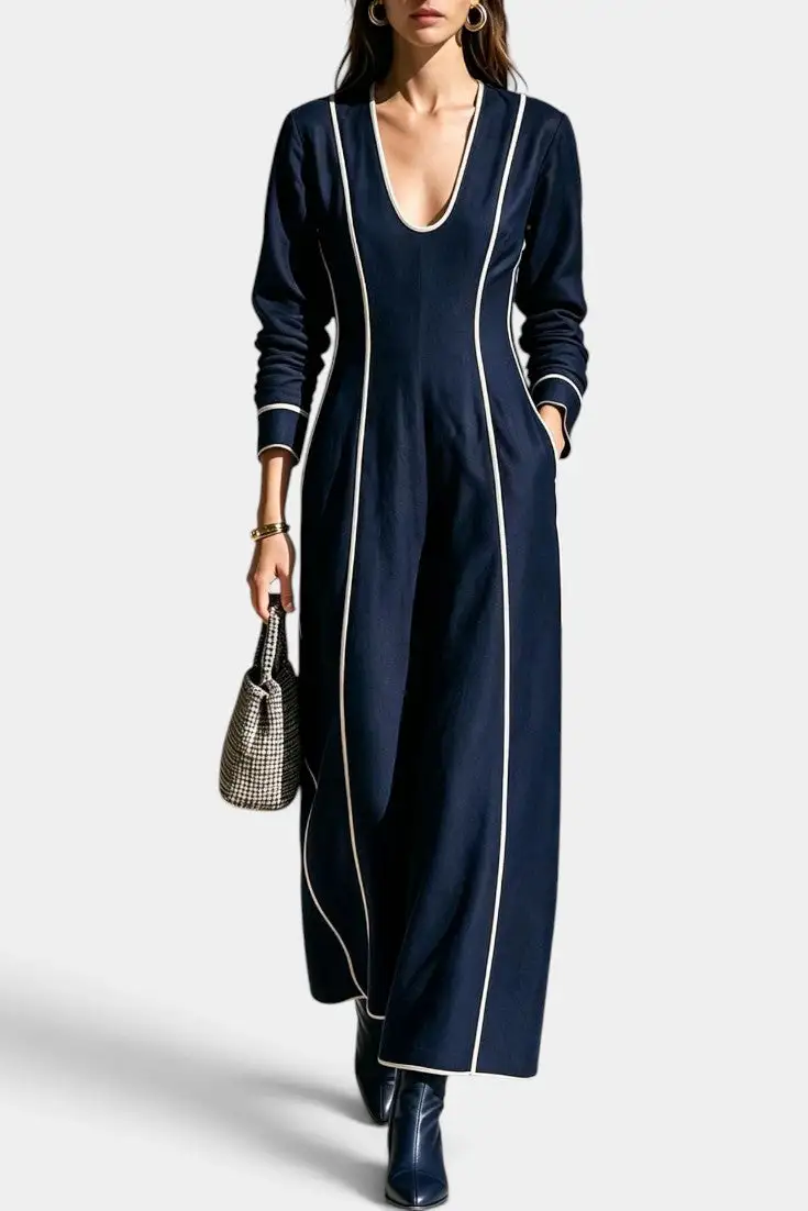 Fitted Long-Sleeve Maxi Dress