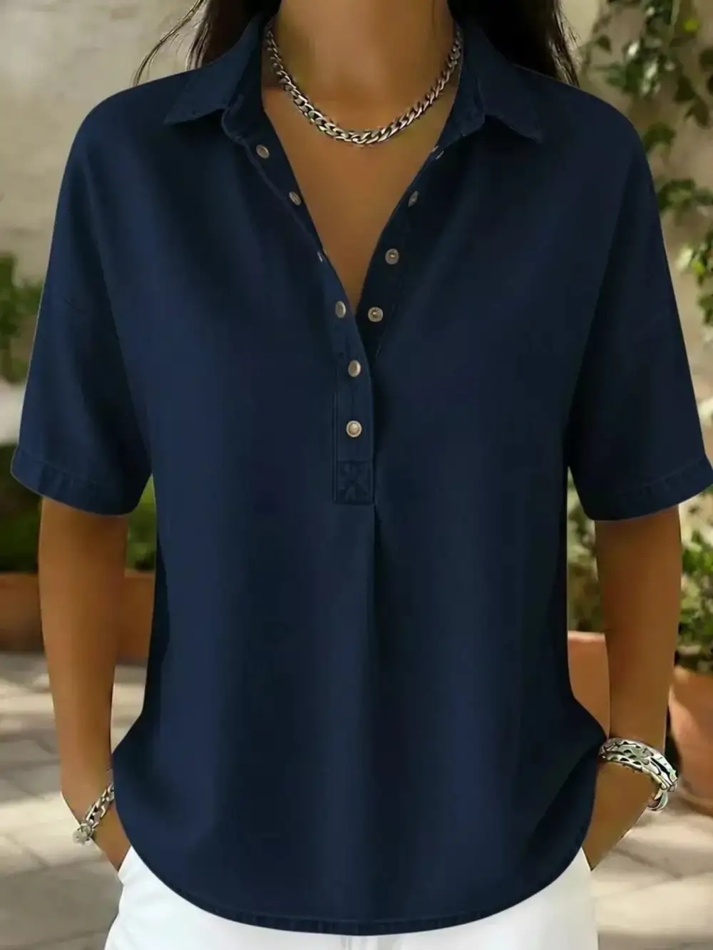 Snap Down Short Sleeve Blouse