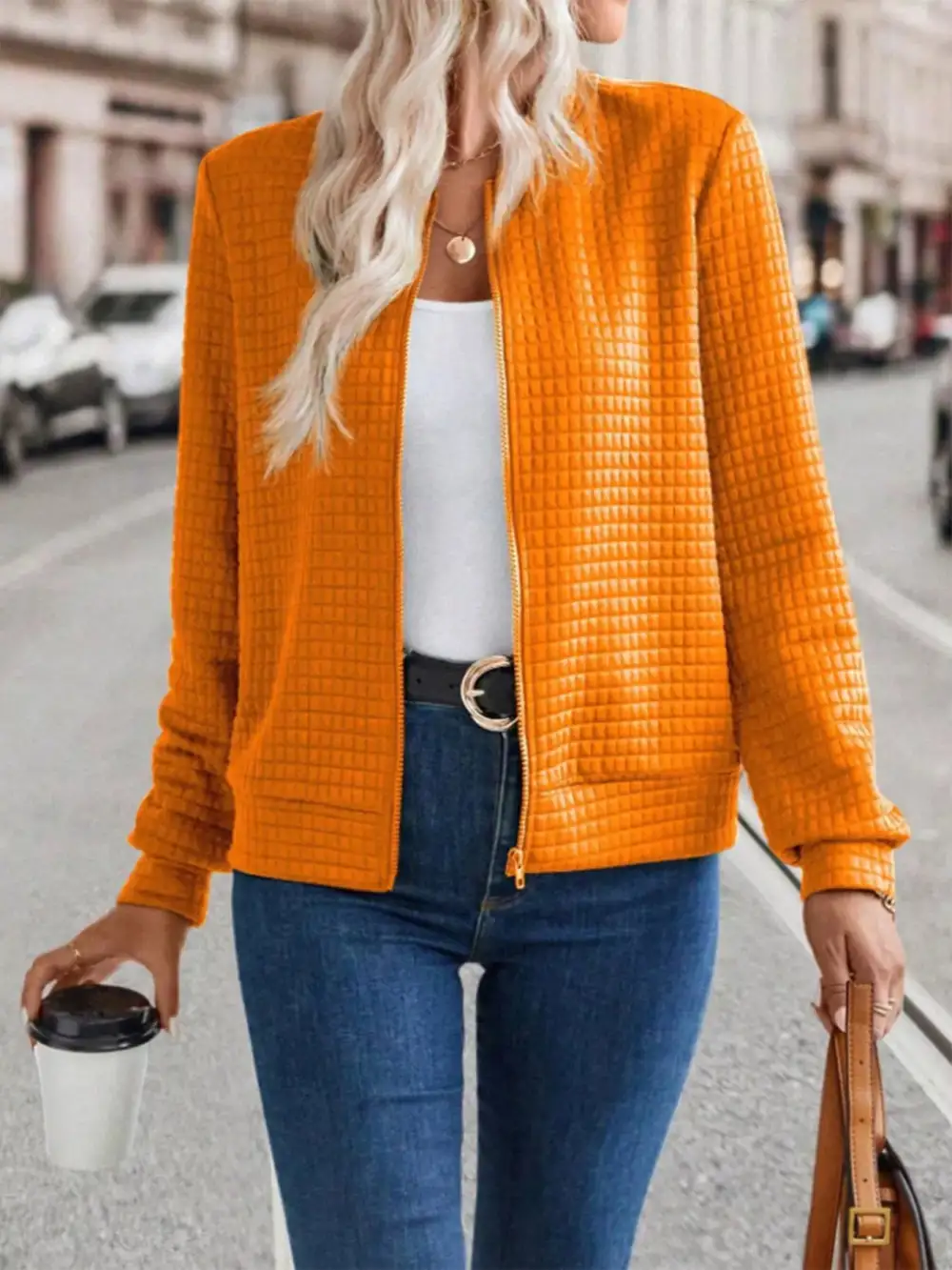 Textured Zip-up Long Sleeve Jacket
