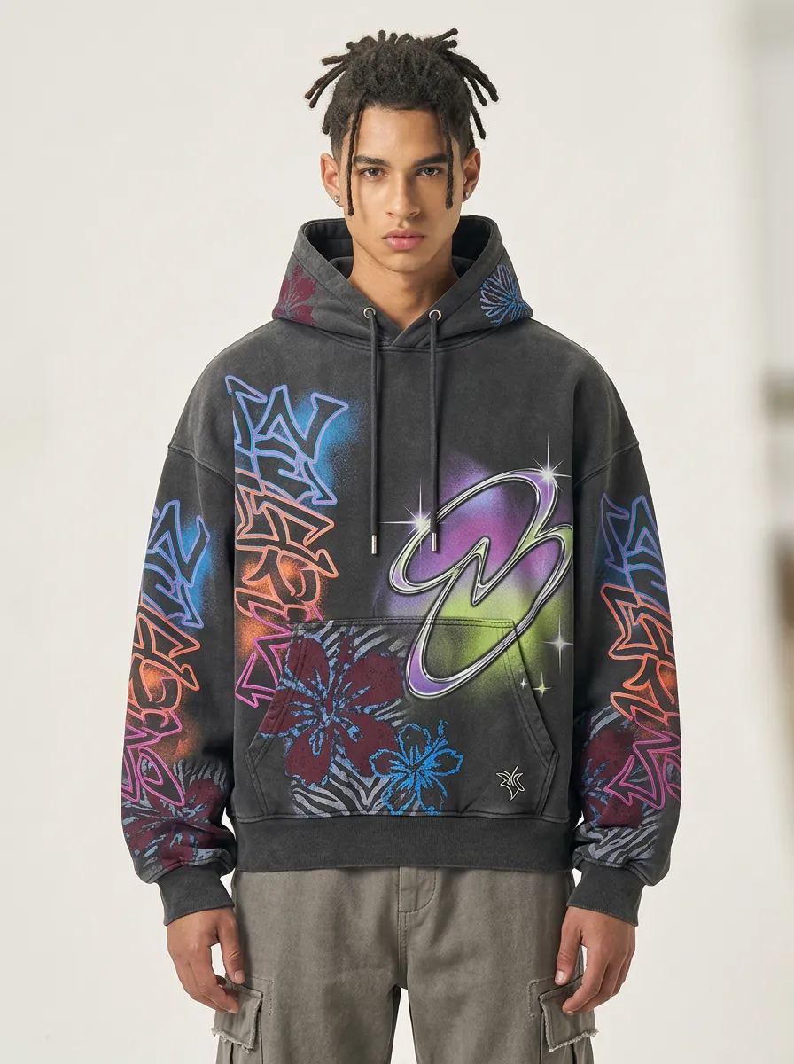 Unisex Streetwear Graffiti Floral Graphic Hoodie