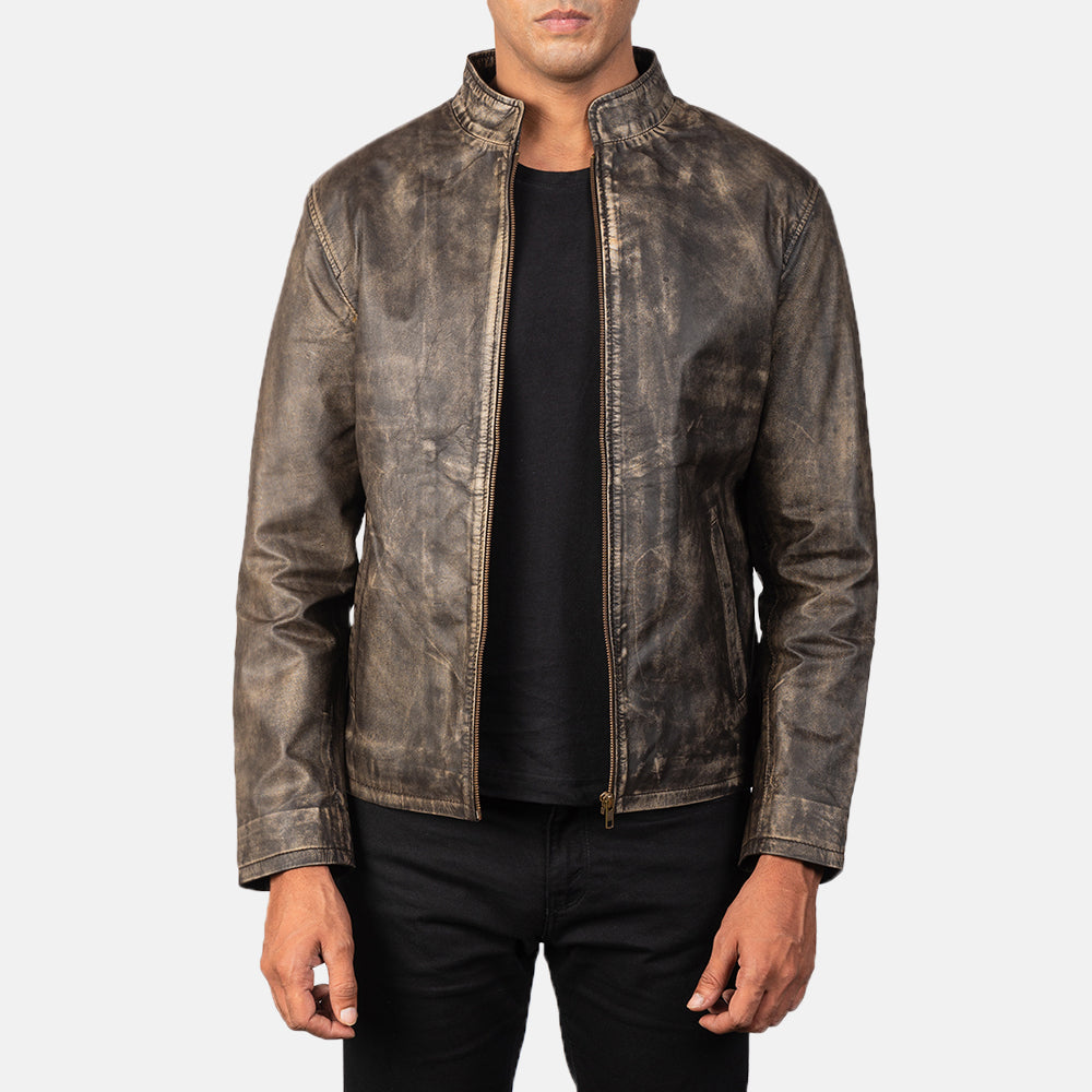 Men's Utility Biker Leather Distressed Jacket