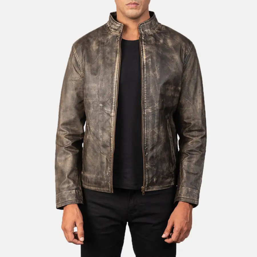 Men's Utility Biker Leather Distressed Jacket