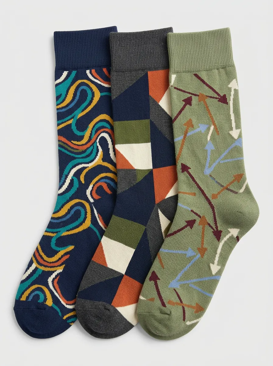 Men's Geometric Abstract Arrow Printed Three-Pack Socks
