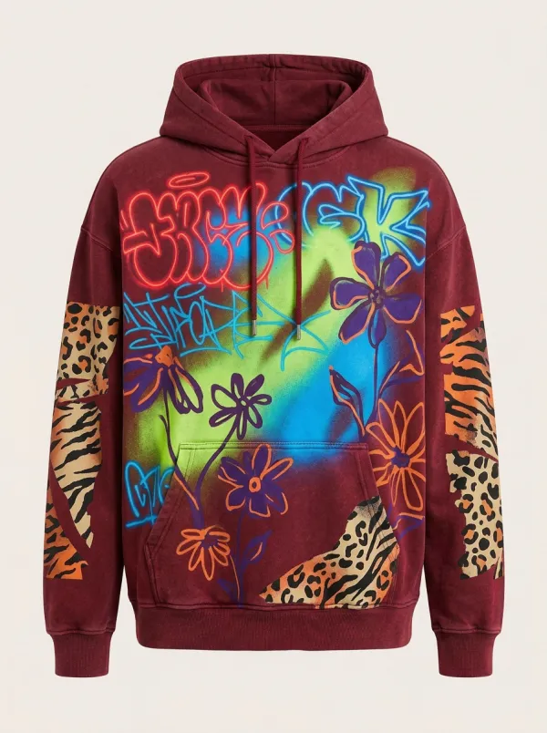 Unisex Pulse Graffiti Floral Animal Print Graphic Hoodie