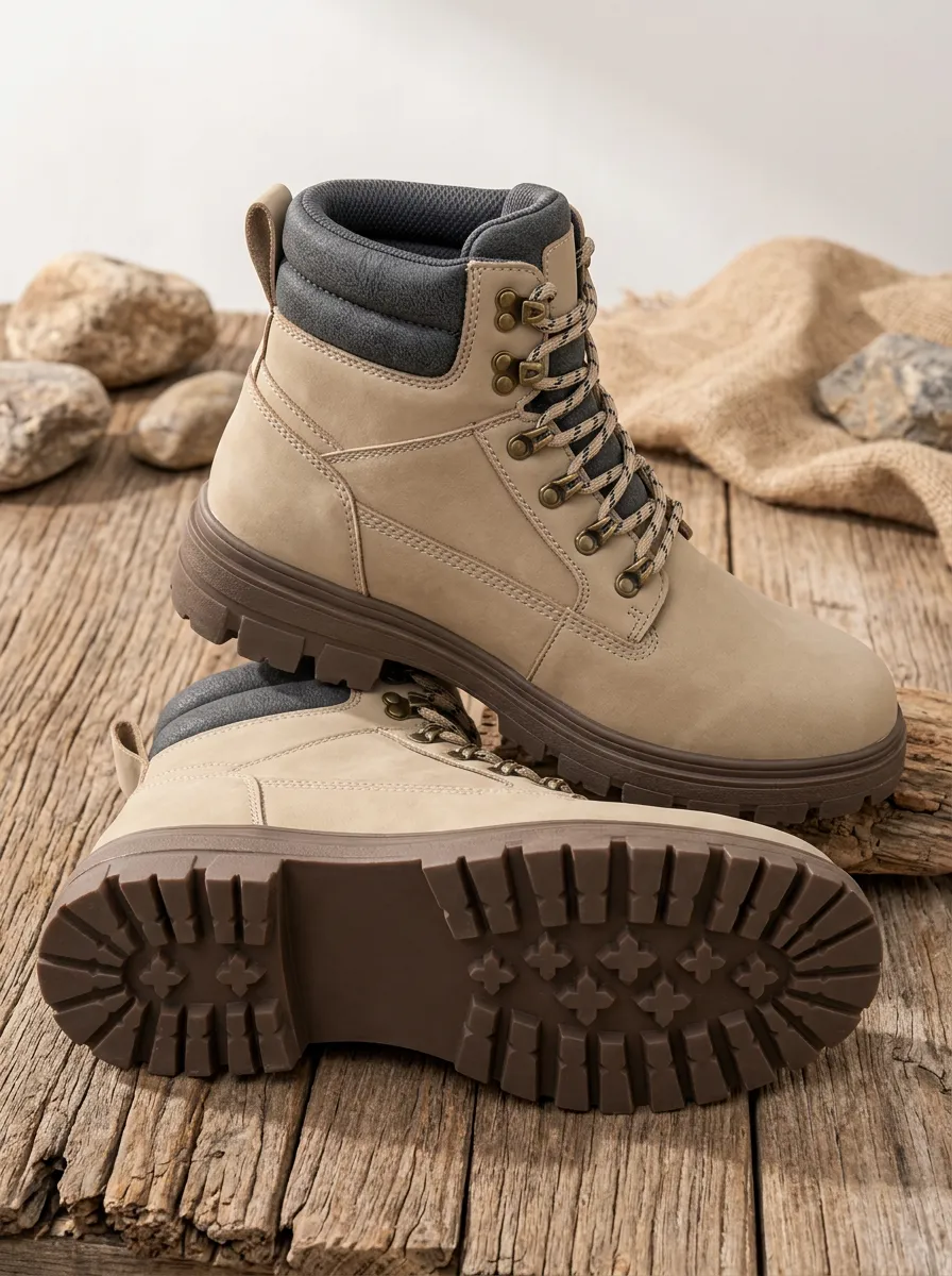 Unisex Waterproof Tan Leather Hiking Printed Boots
