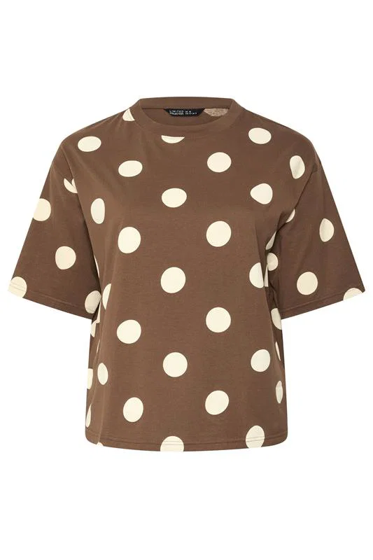 LIMITED COLLECTION Curve Brown Polka Dot T-Shirt detail 4