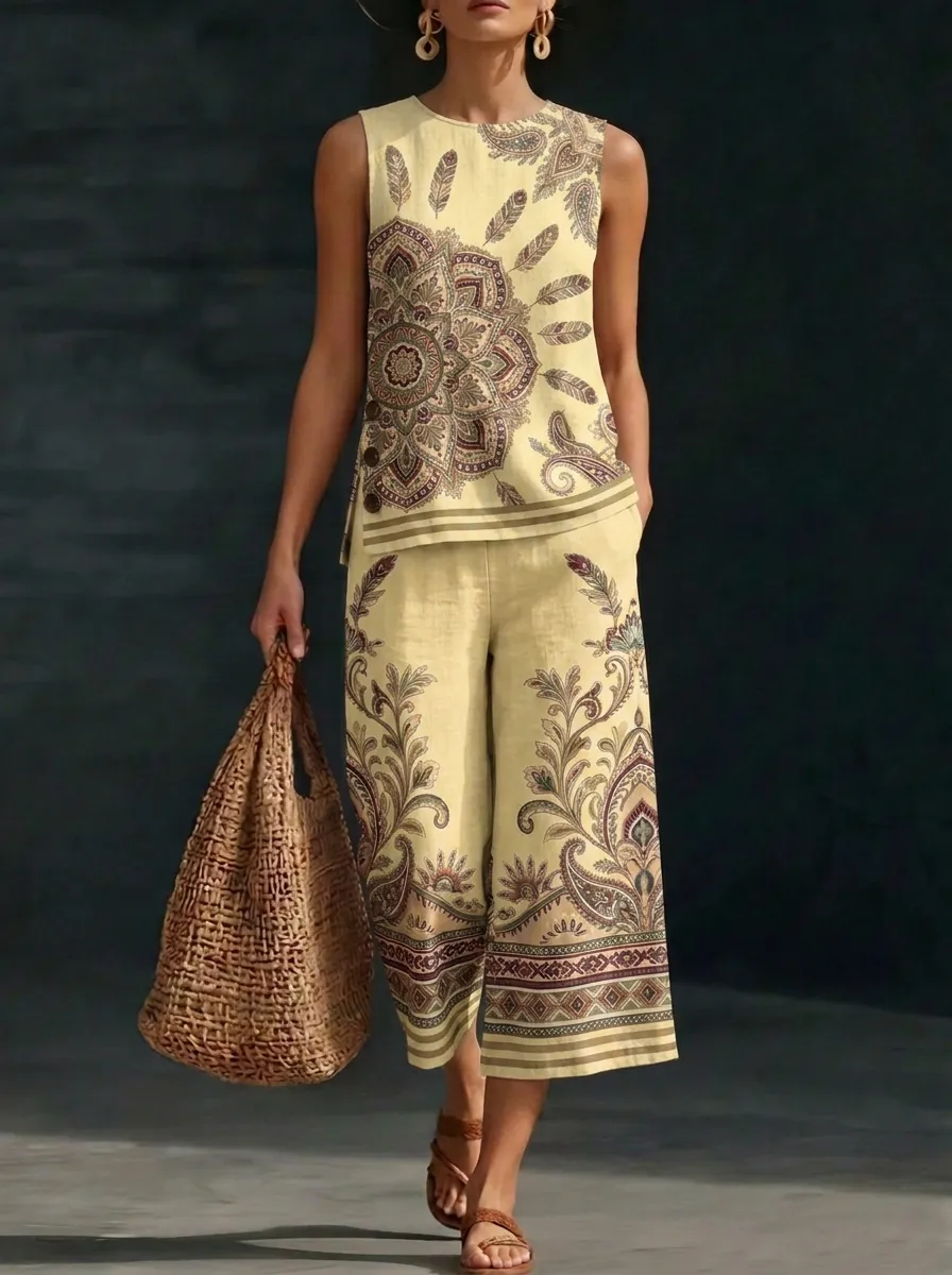 Women's Boho Mandala Paisley Printed Sleeveless Set