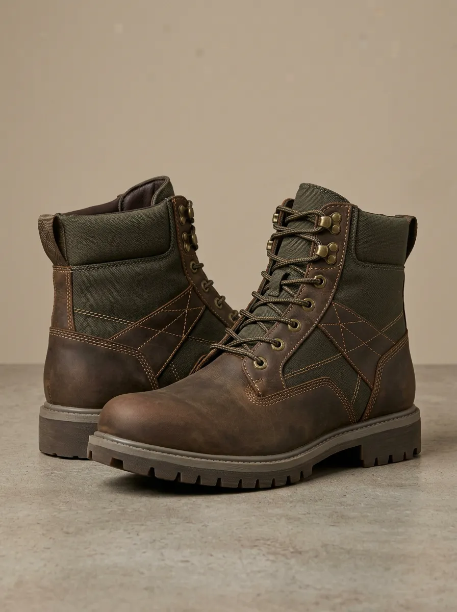 Unisex Outdoor Tactical Canvas Leather Print Work Boots