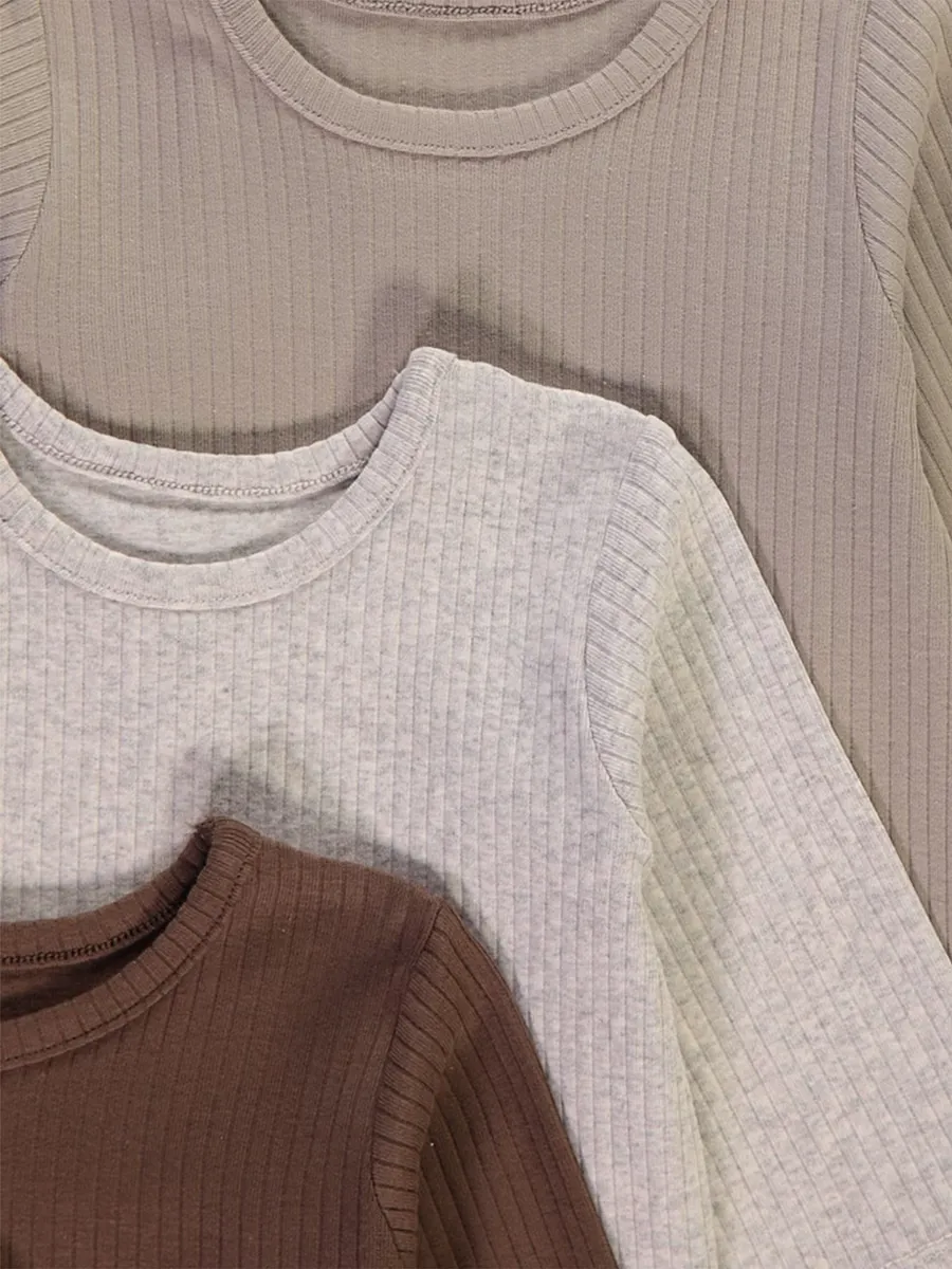Neutral Ribbed Long Sleeve Tops 7 Pack