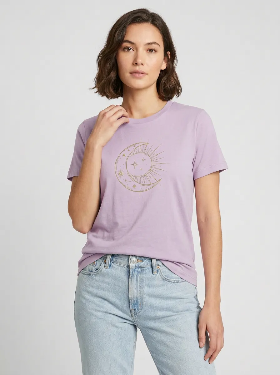 Women's Celestial Boho Moon Sun Stars Graphic T-Shirt