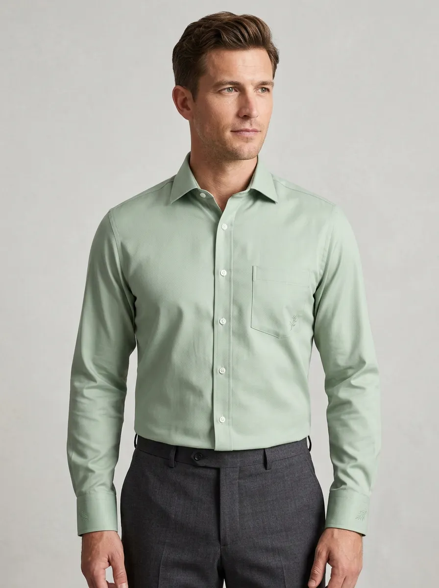 Men's Non-Iron Cotton Leaf Embroidery Printed Shirt