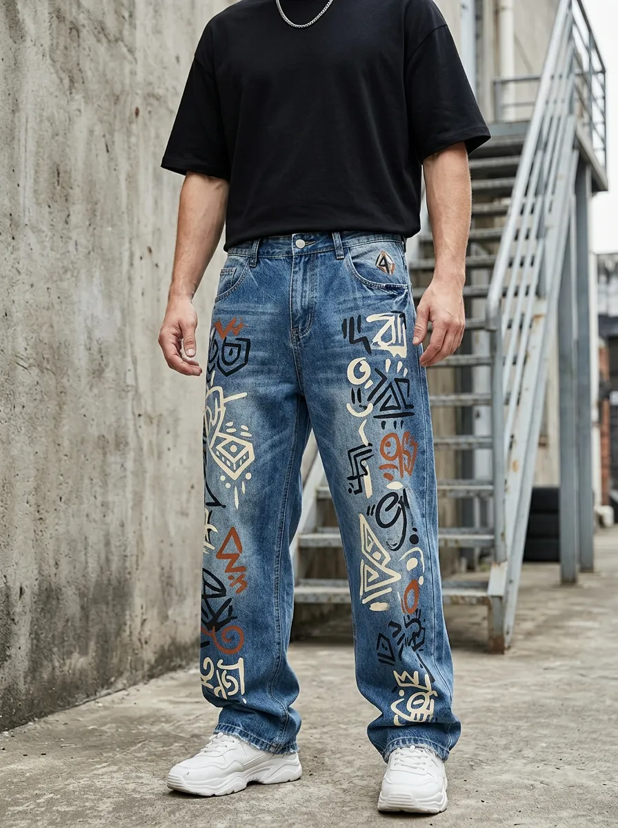 Unisex Dynamic Streetwear Graffiti Jeans