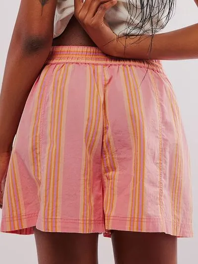 Relaxed Striped Elastic Waist Shorts