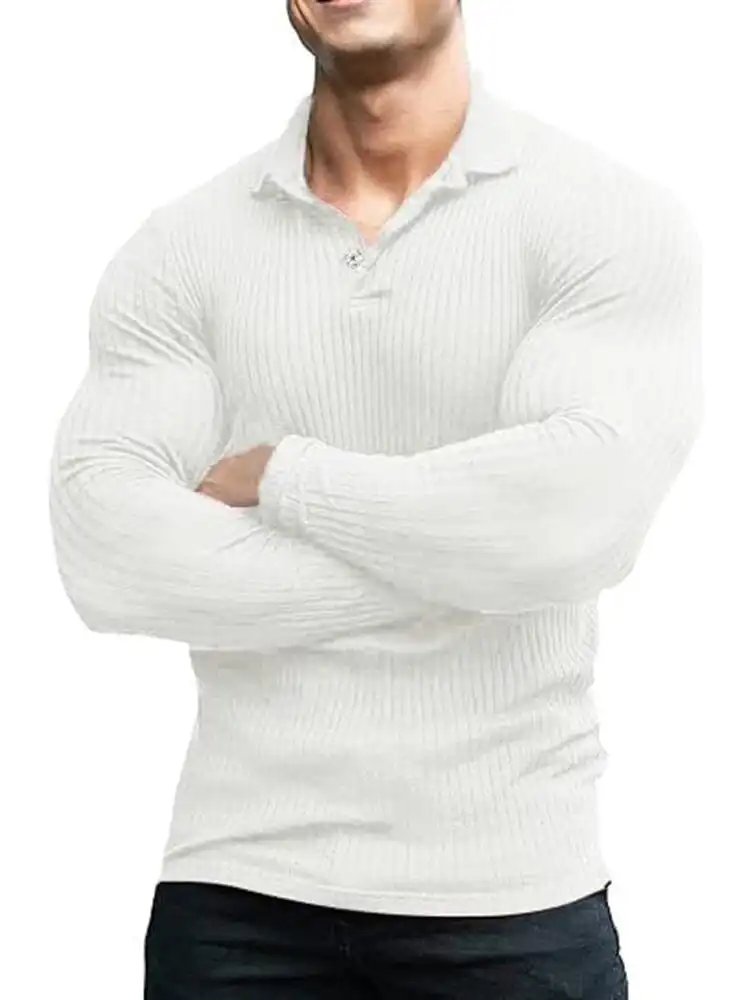 Stretchy Slim Fit Knit Polo Shirt Sweater