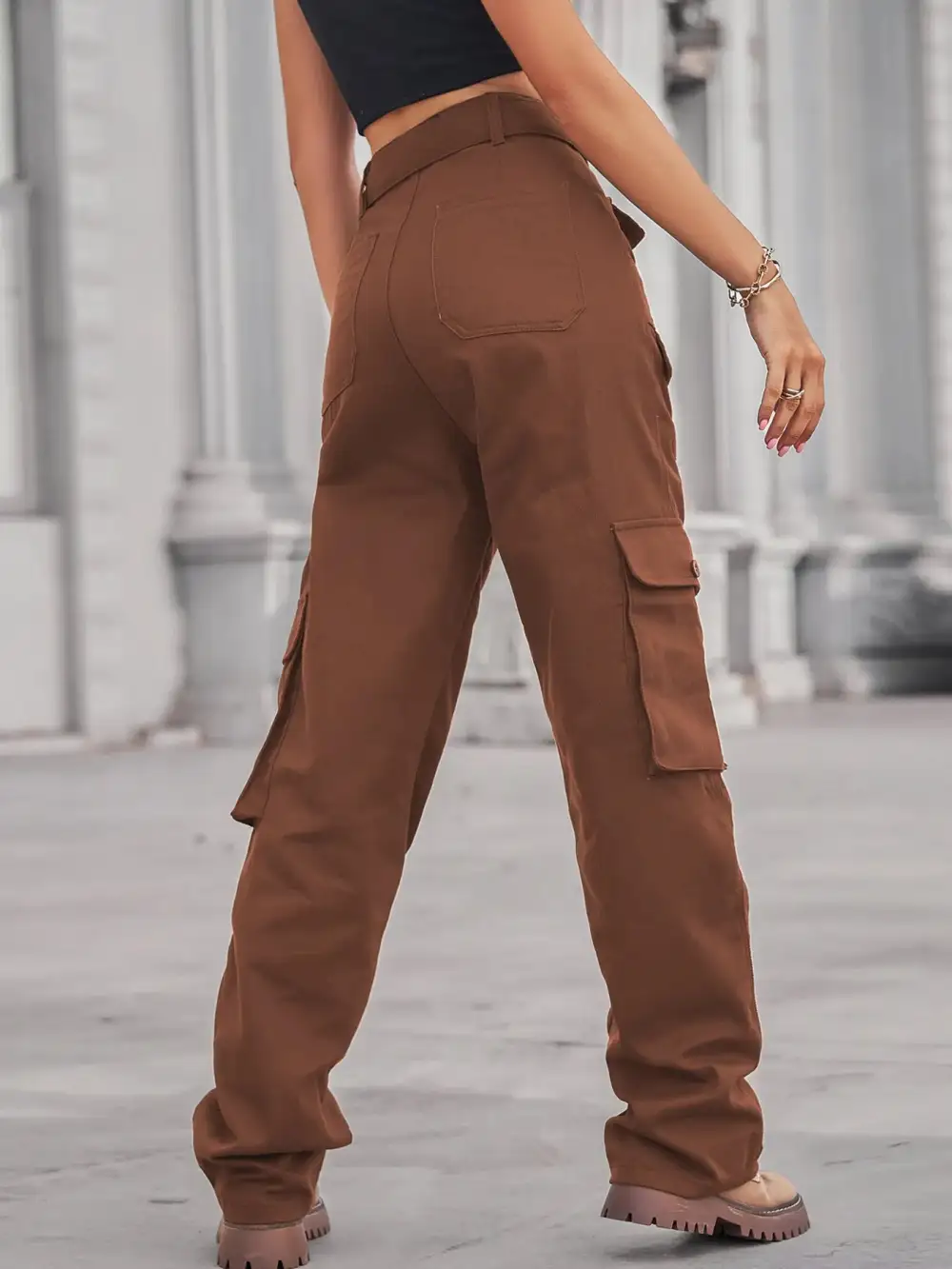 High Waist Cargo Pocketed Denim Jeans