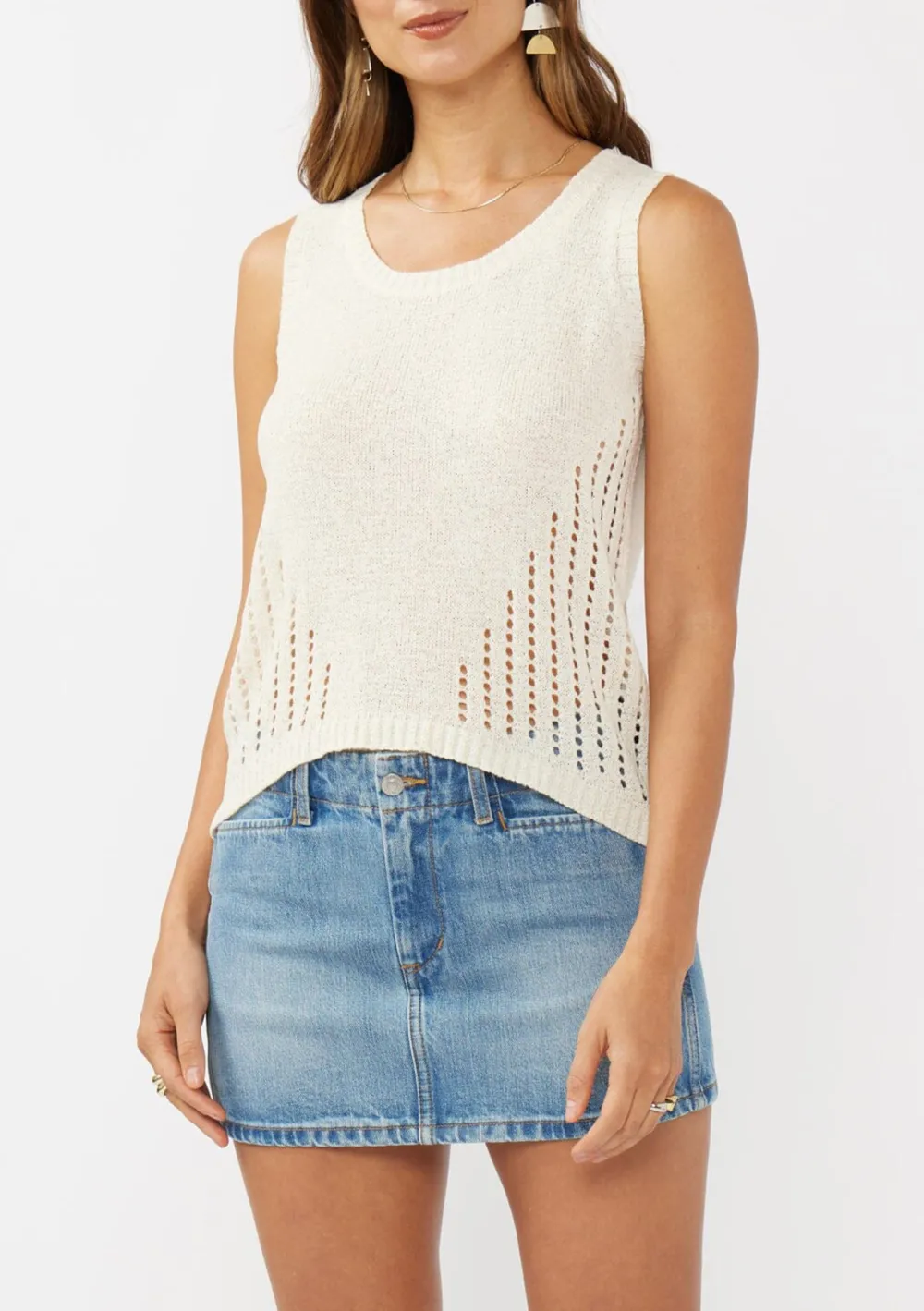 Eyelet Round Neck Knit Tank