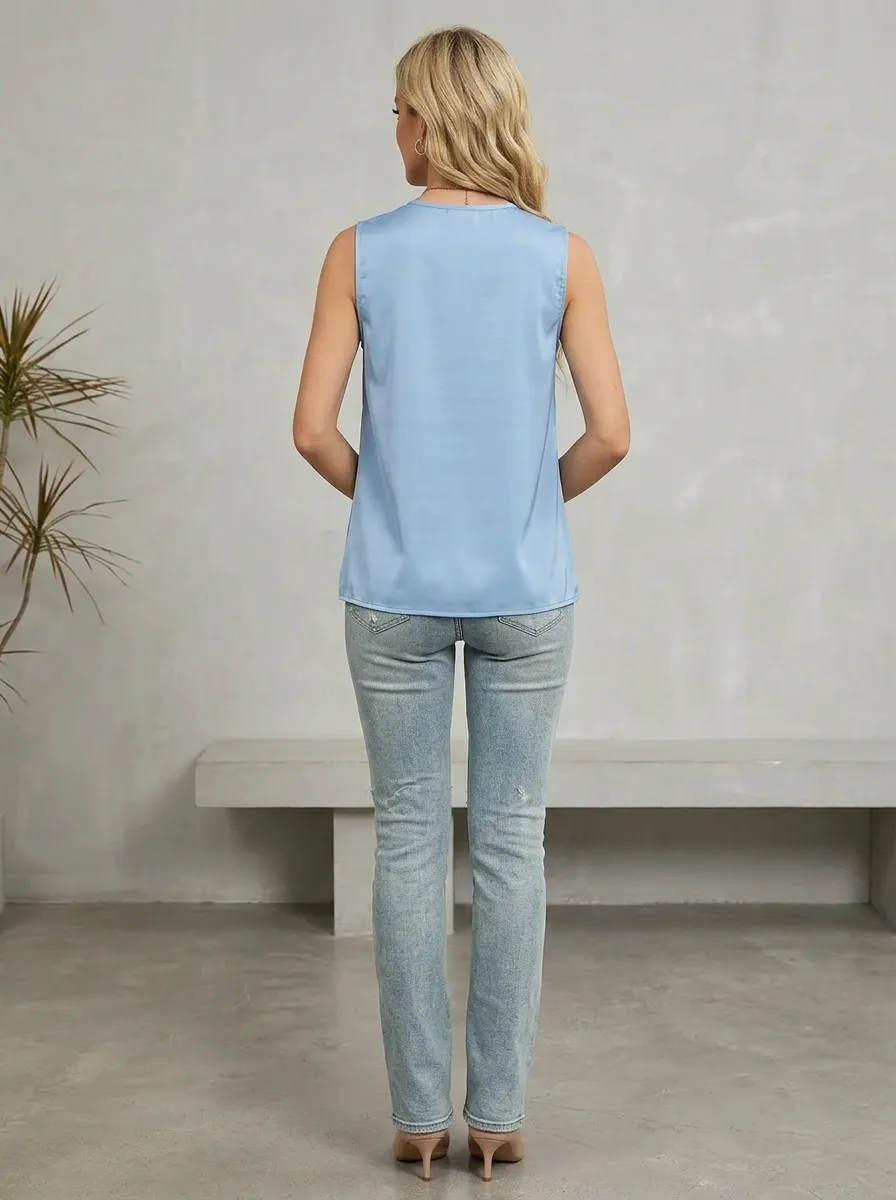 Office Pleated Sleeveless Blouse